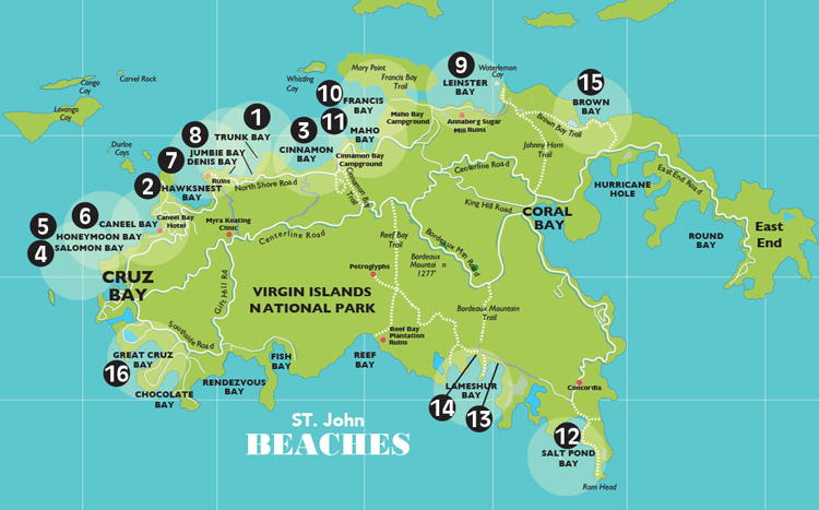 Beaches On St John Virgin Islands This Week   Beaches Table Stj MAP 